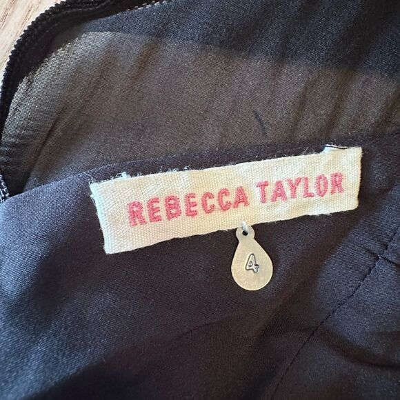 Rebecca Taylor Patterned and sheer crew neck fit and flare black dress- Size 4 - Picture 4 of 5